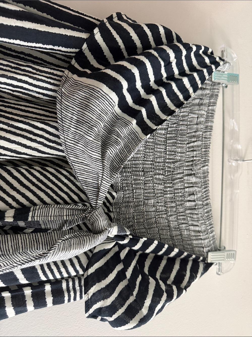 Striped Black & White Asymmetric Maxi Skirt with Tie Waist - Picture 3 of 4